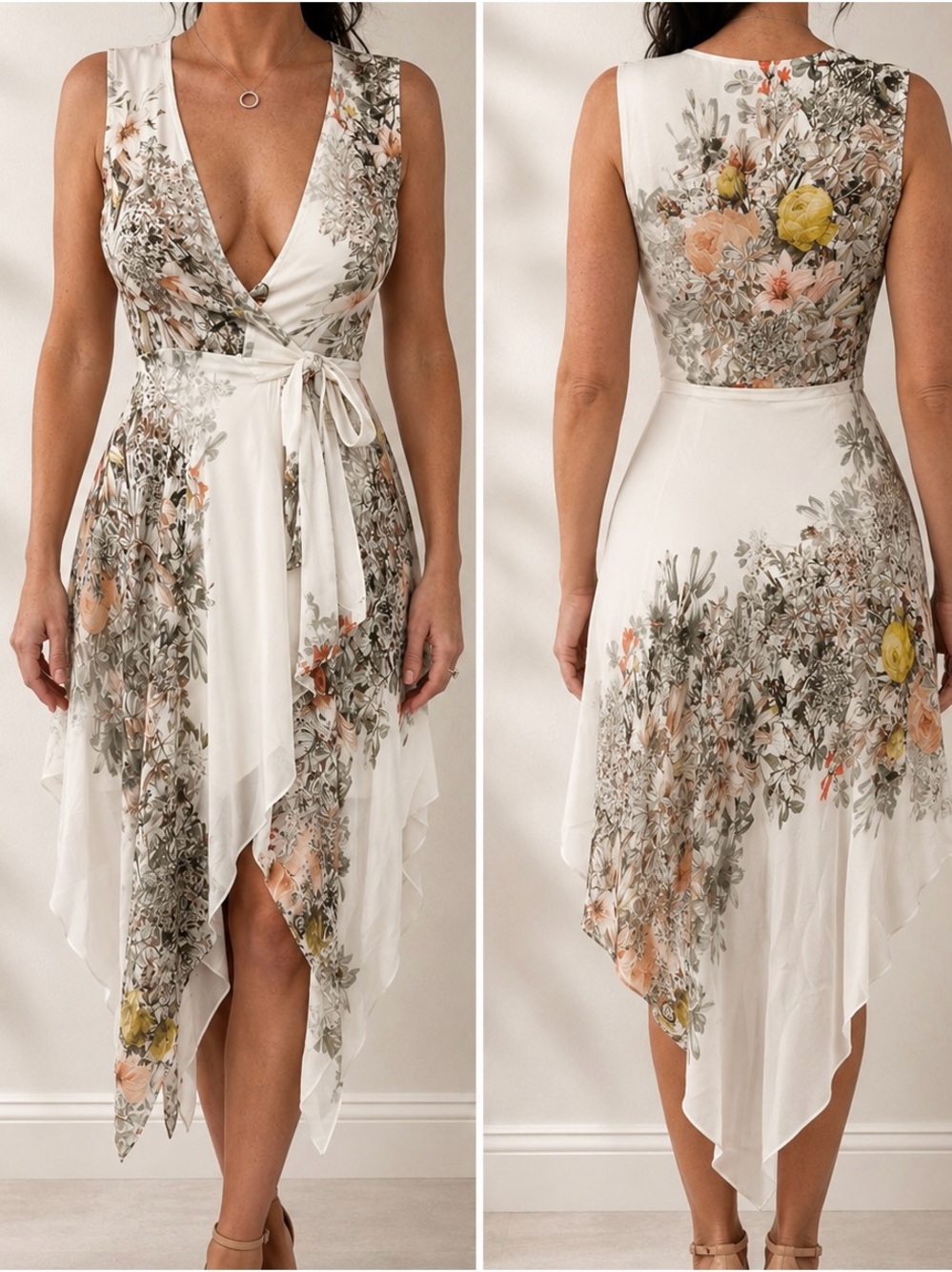 Haute Hippie Floral Wrap High-Low Dress